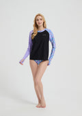 Women's Long Sleeve Two-Piece Rash Guard Beachwear - Purple
