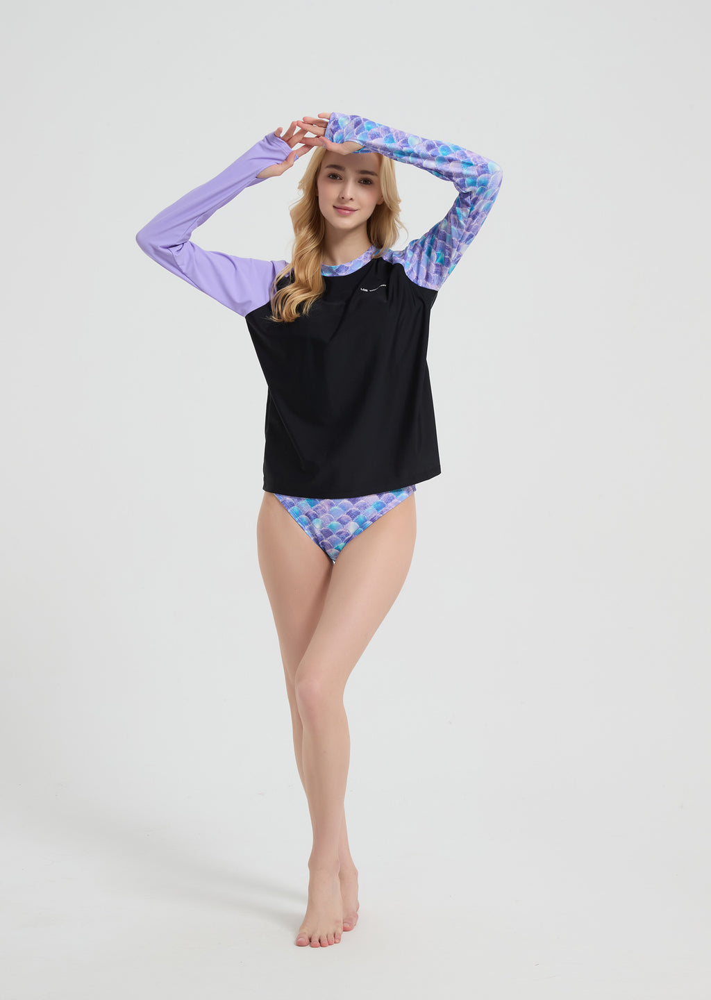 Women's Long Sleeve Two-Piece Rash Guard Beachwear - Purple