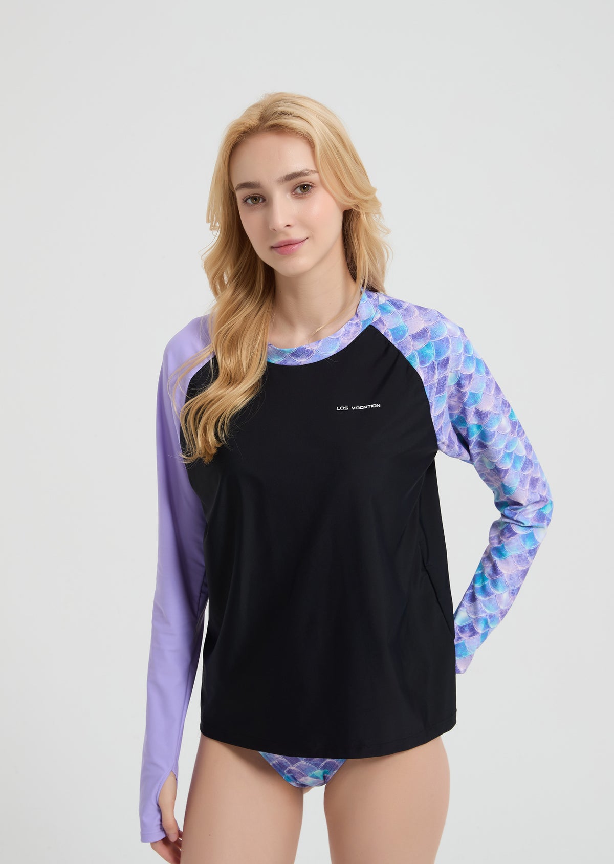 Women's Long Sleeve Two-Piece Rash Guard Beachwear - Purple