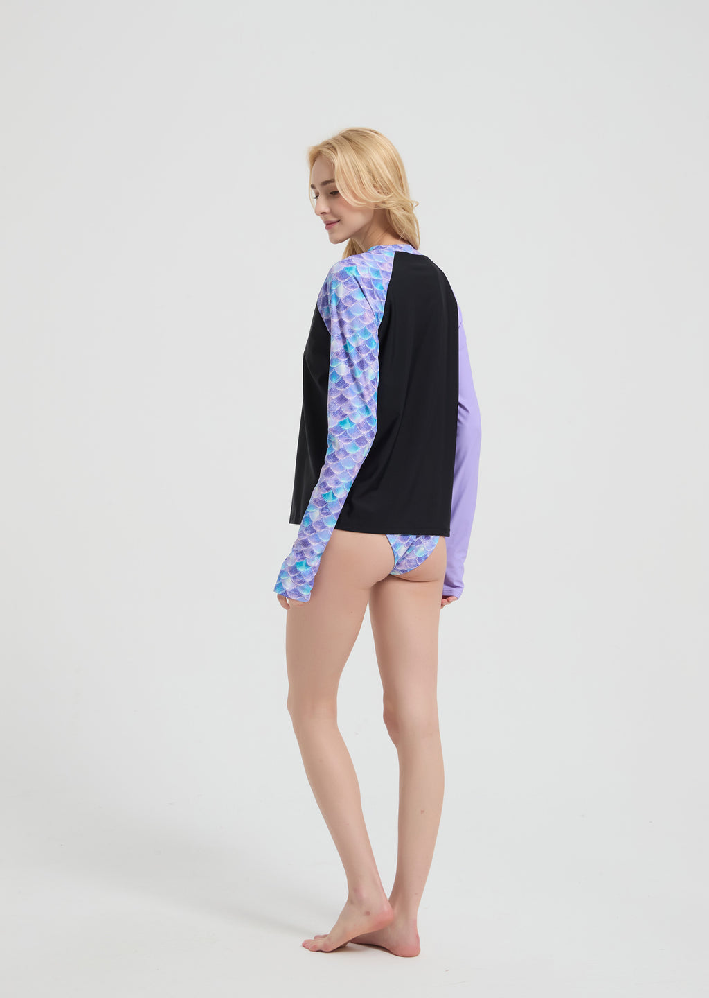 Women's Long Sleeve Two-Piece Rash Guard Beachwear - Purple