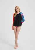 Women's Long Sleeve Two-Piece Rash Guard Beachwear - Red